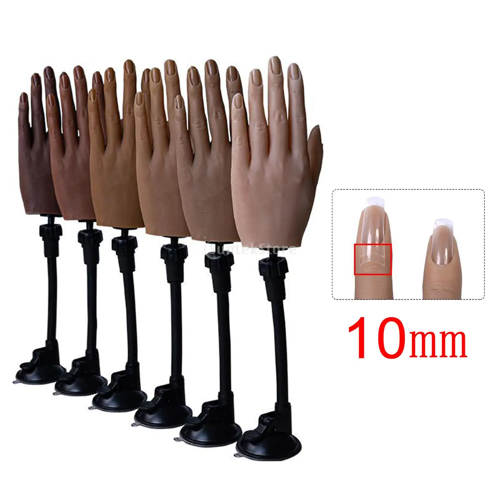 

Silicone Practice Hand With Flexible Finger Adjustment Display With Holder Nail Art Training Fake Hand Display