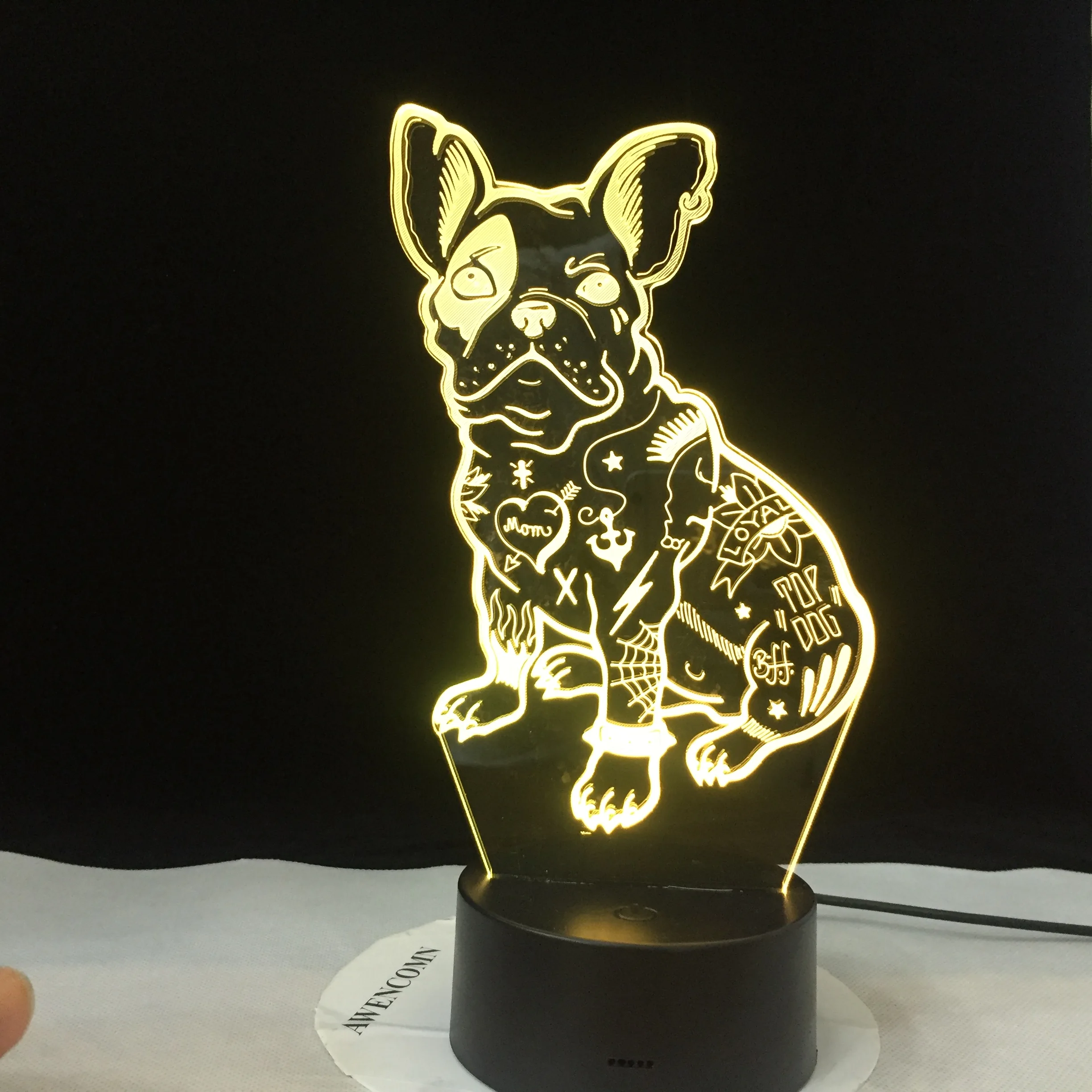 Светодиодный настольный 3d светильник Bulldog 2019 французская Милая любовь щенок RGBw