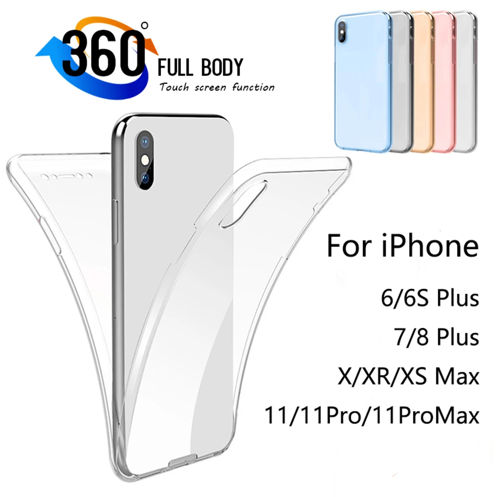 Прозрачный 360 градусов полный корпус TPU чехол для телефона для iPhone 6 6s Plus 7 8 11 Pro Max прозрачный двусторонний Чехол для мобильного телефона X XS XR