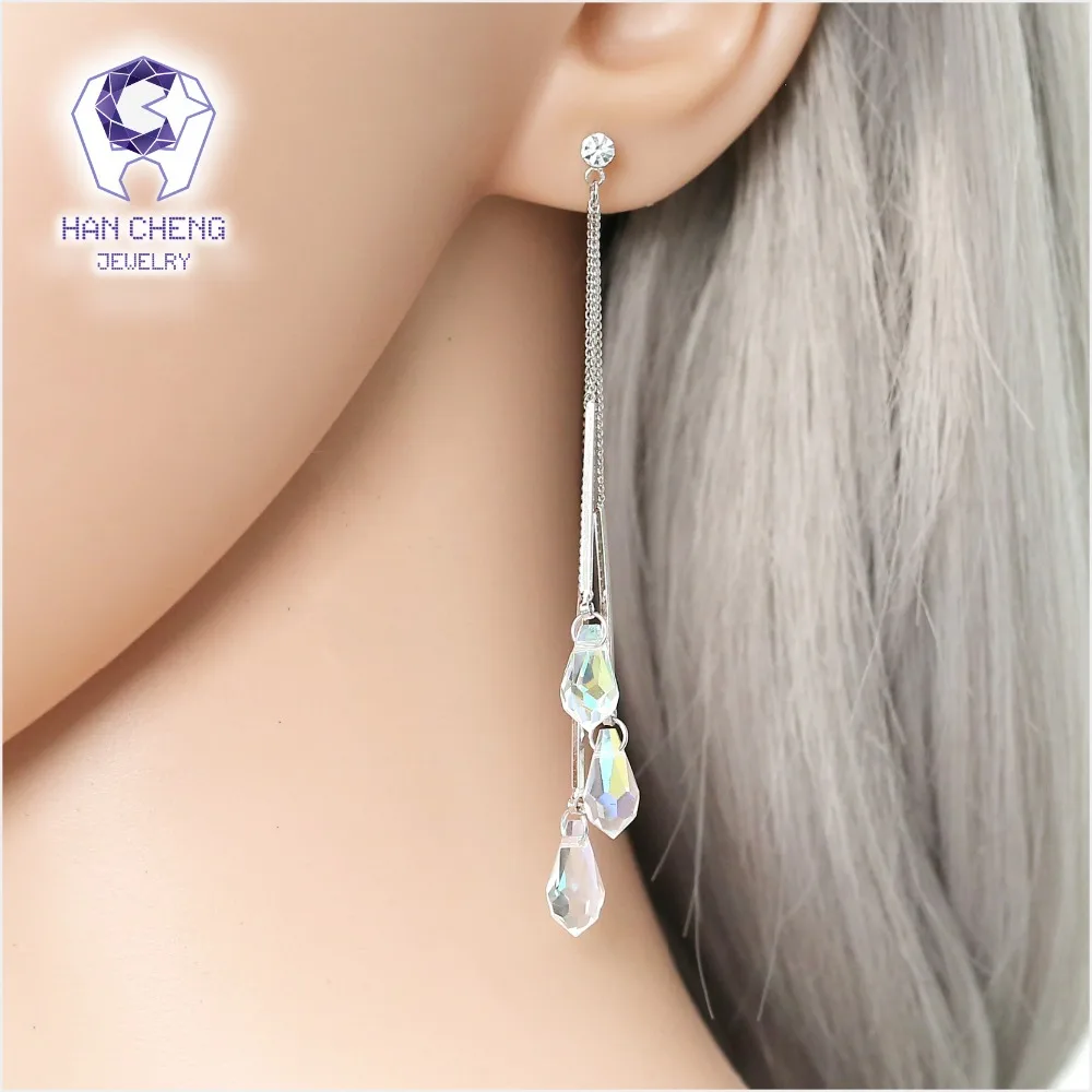 Новые Медные висячие серьги HanCheng с длинными кисточками и драгоценными камнями в