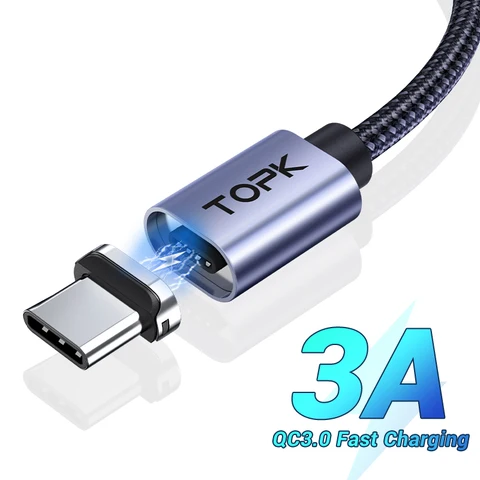 Магнитный кабель TOPK USB Type-C, Micro USB, для быстрой зарядки и передачи данных, мобильный телефон