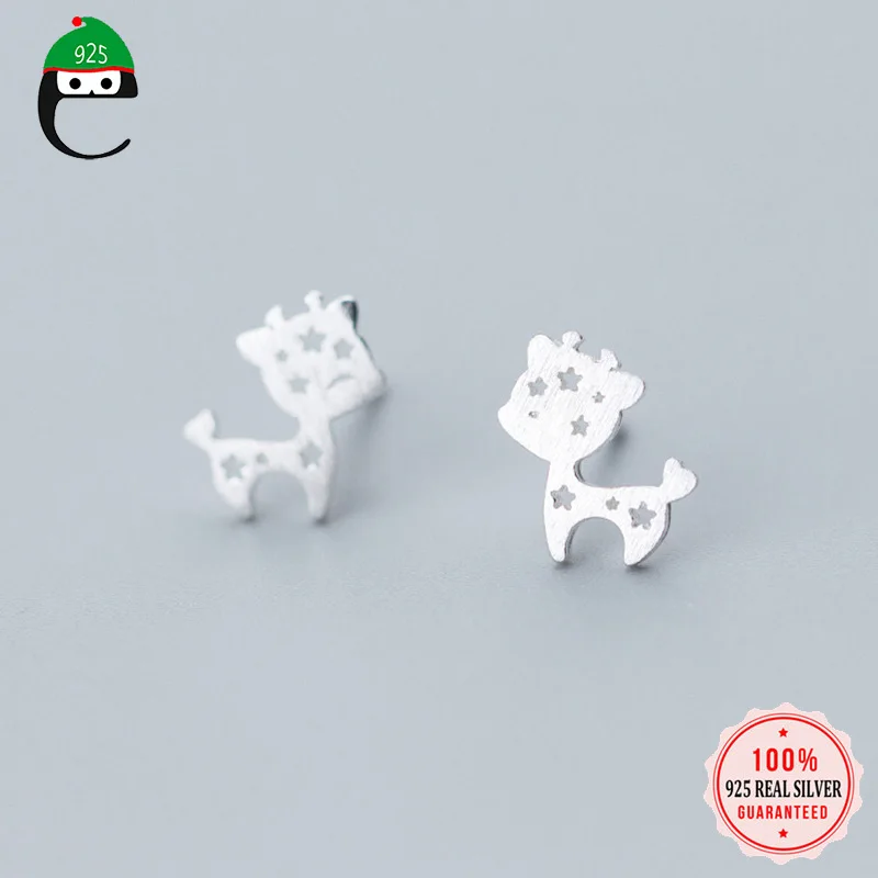 Женские серьги гвоздики из серебра 925 пробы с оленем|Серьги-гвоздики| |