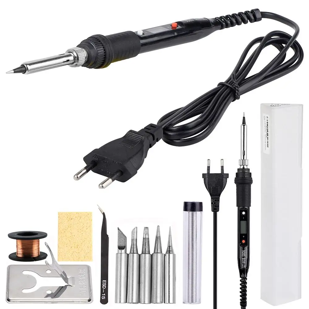 80W Iron Kit 80 Вт Электрический паяльник с регулируемой температурой и ЖК-цифровым дисплеем 110 В 220 в сварочный паяльник наконечники ремонтный набор инструментов - Цвет: 80W Iron Kit