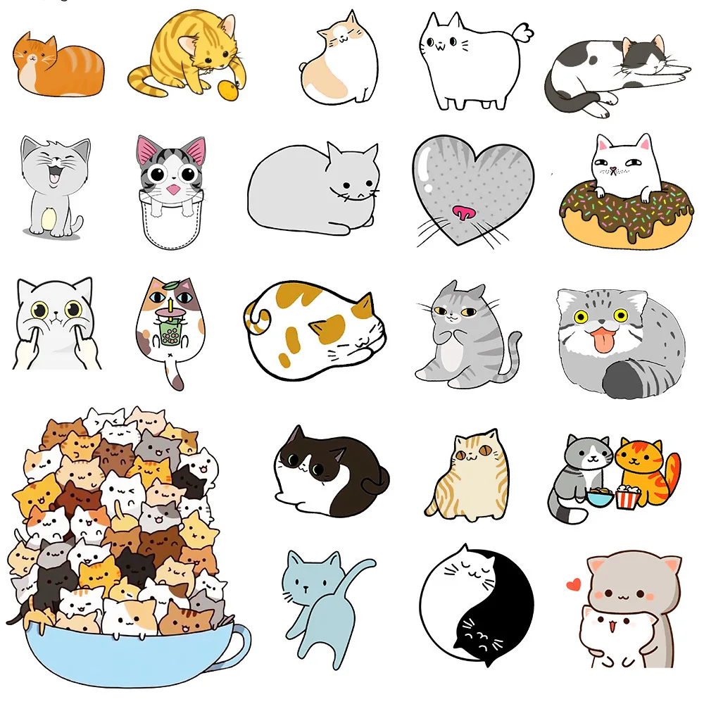 

10/54 Pcs Cute Cats Animal Graffiti Sticker Mixed Style Toys For Suitcase Laptop Bike Luggage Car Scooter Skateboard Sticker