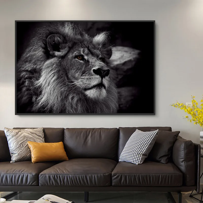 

African Lion Black White Home Decor Posters and Prints Painting Wall Art Wild Animal Real Picture for Living Room Decoration