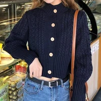 loose western style short autumn and winter new retro french twist round neck sweater cardigan knitted jacket women