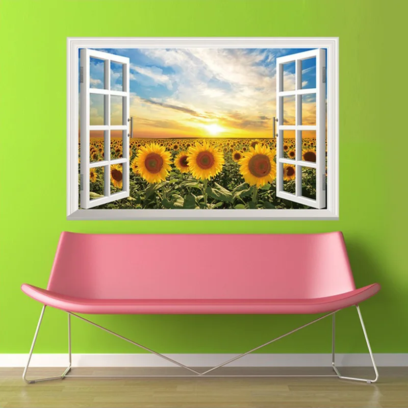 Creative Fake Window Paisagem Poster Stickers Vinyl Mediterranean Scenery Wall Decor Removable PVC Decal Mural Wallpaper | Дом и сад
