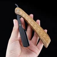 1pcs wood handle stainless steel folding razor hair salon hairdressing shaver barbearia hairdressing knife holder gift giving
