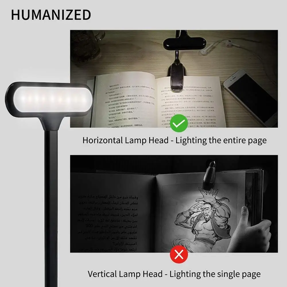 

Rechargeable LED USB Book Light Reading Light Flexible Book Lamp Dimmer Clip Table Desk Lamp Bedroom Book Reader Clip Light