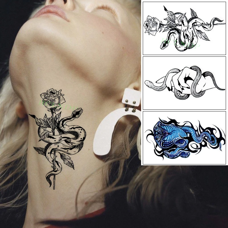 

Waterproof Temporary Tattoo Sticker Flower Snake Body Art Fake Tatto Flash Tatoo Leg Arm Hand Foot for Women Men