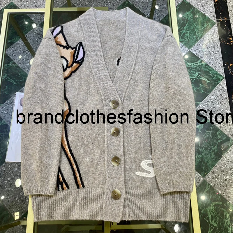 

Женский жаккардовый кардиган с принтом оленя, модный свободный шерстяной кардиган с мультяшным животным, мягкий вязаный свитер, пальто, Нов...