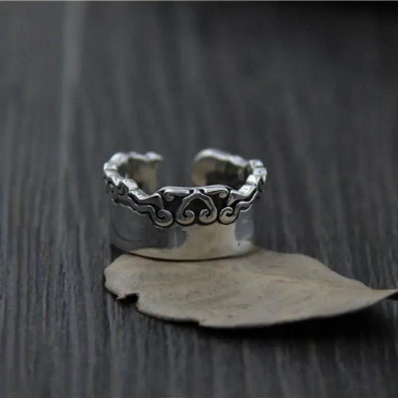 925 пробы Серебряное кольцо с мантрой благоприятными облаками и шестью надписями