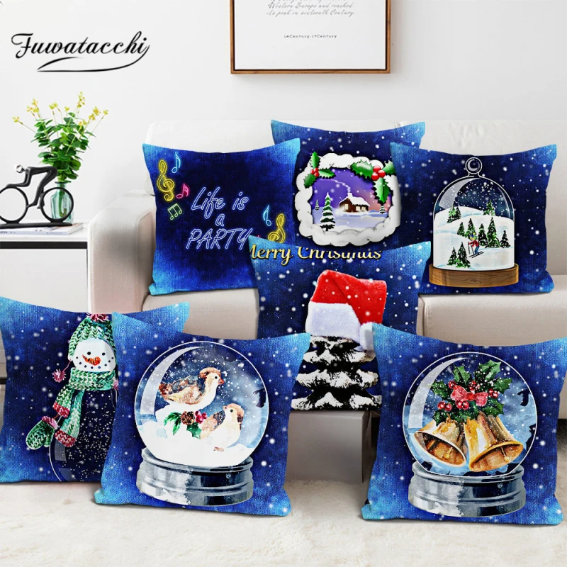 

Fuwatacchi Merry Christmas Pillow Covers Happy New Year Cushion Cover for Home Sofa Decoration Throw Pillowcases 45*45cm