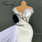 Женское вечернее платье с V-образным вырезом, белое платье с перьями в арабском стиле, модель 2020 Ближнего Востока