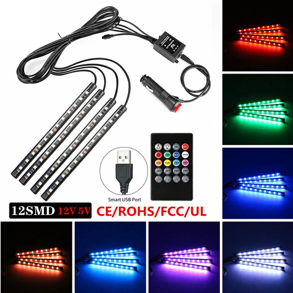 

LED Atmosphere Lights Car Atmosphere Lights Colorful Decorative Light Bars Voice Controlled Remote Control Music Rhythm Lights