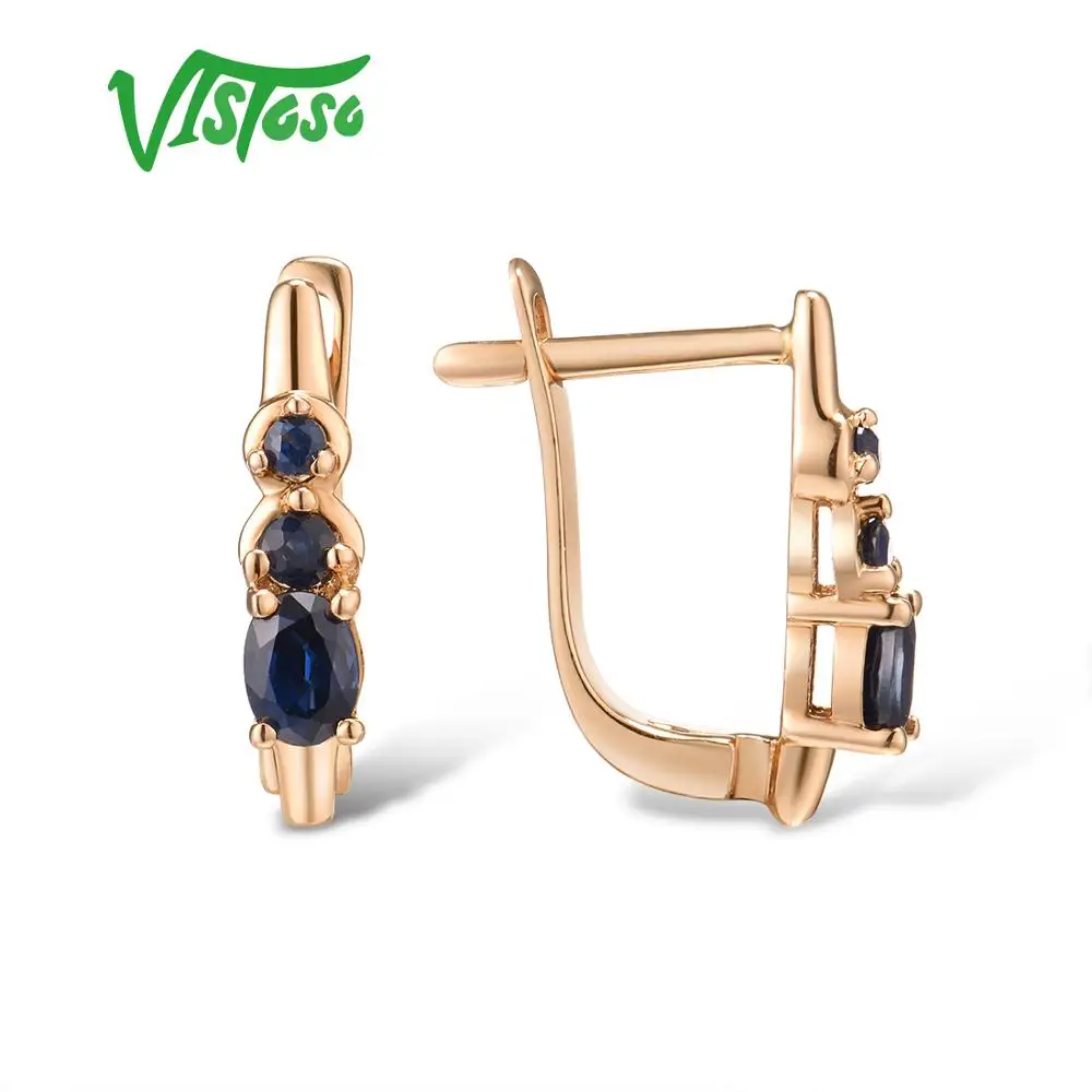 VISTOSO золотые серьги для женщин 14K 585 розовое золото сверкающий синий сапфир