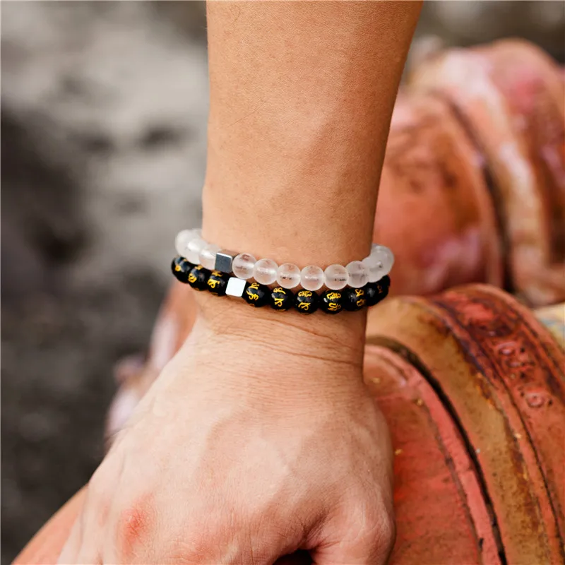 Квадратный Тибетский браслет из гематита Будды с шестью словами Женская чакра 8