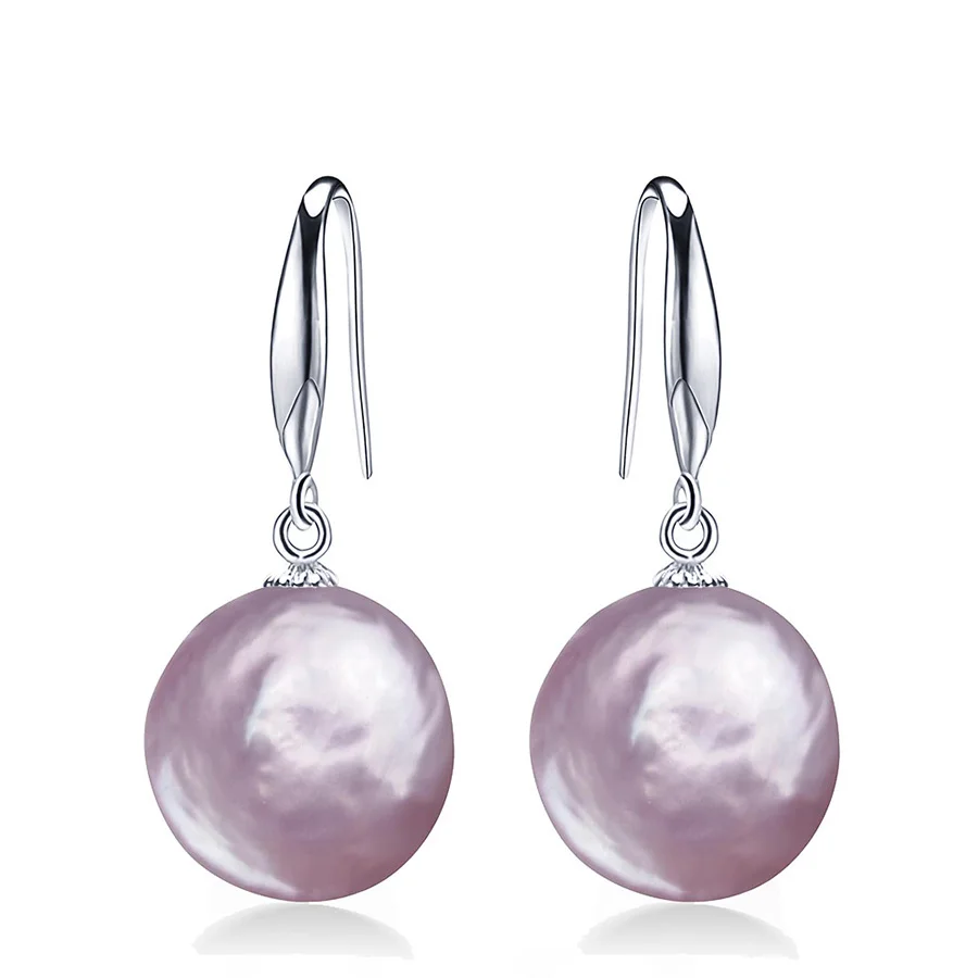 Серьги-капельки из натурального барочного жемчуга большие фиолетовые и розовые