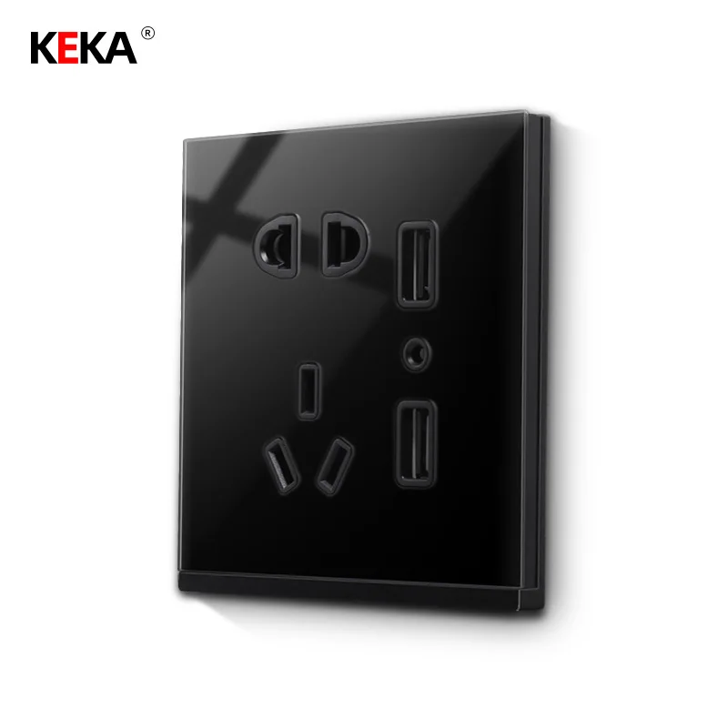 KEKA 4 цветная розетка из закаленного стекла с двумя USB портами настенное зарядное