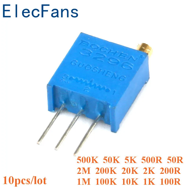 10 шт. 3296 Вт 50/100/200/500/1K/2K/5K/10K/20K/50K /100K/200K/500K/1M/2M/ohm потенциометр с точной регулировкой