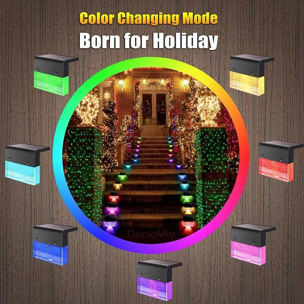 

6PCS Solar Deck Light Outdoor Solar Waterproof RGB + Warm White Fence Fence Light Garden Step Deck Stair Lighting