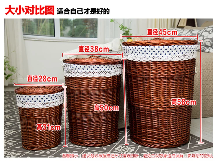 

Sturdy rattan storage basket large covered laundry bucket wicker fruit woven