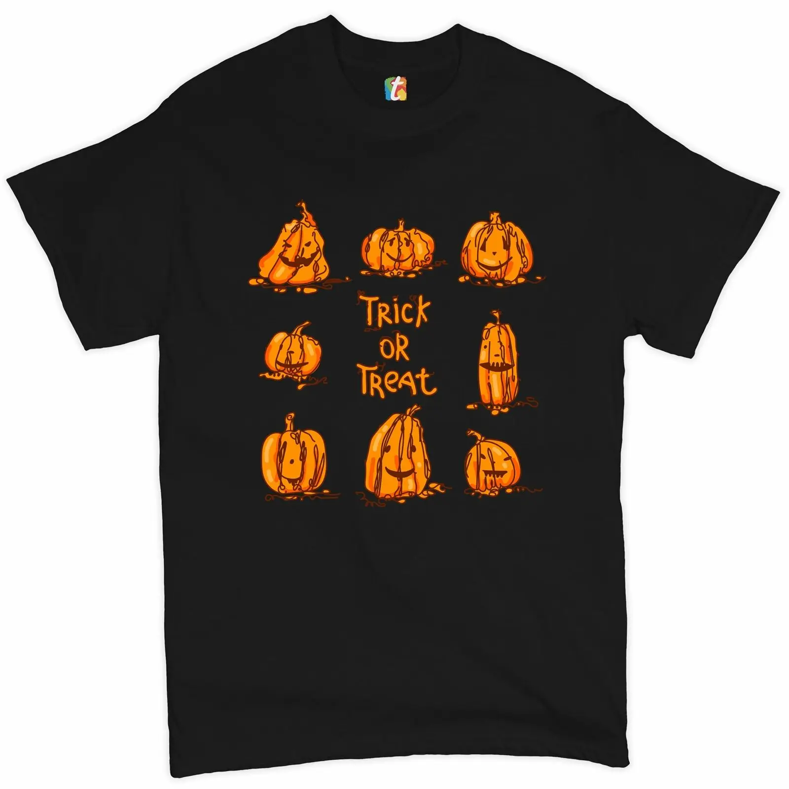 

Trick or Treat Pumpkins Happy Halloween Jack-o-Lantern T-Shirt. Summer Cotton Short Sleeve O-Neck Mens T Shirt New S-3XL