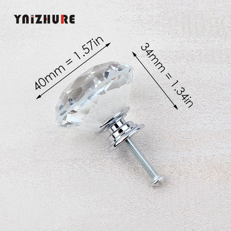 40mm Diamond Silver YNIZHURE Алмазная форма Хрустальные стеклянные ручки для шкафа ручки для выдвижных ящиков кухонный шкаф ручки оборудование для обработки мебели - Цвет: 40mm Diamond Silver