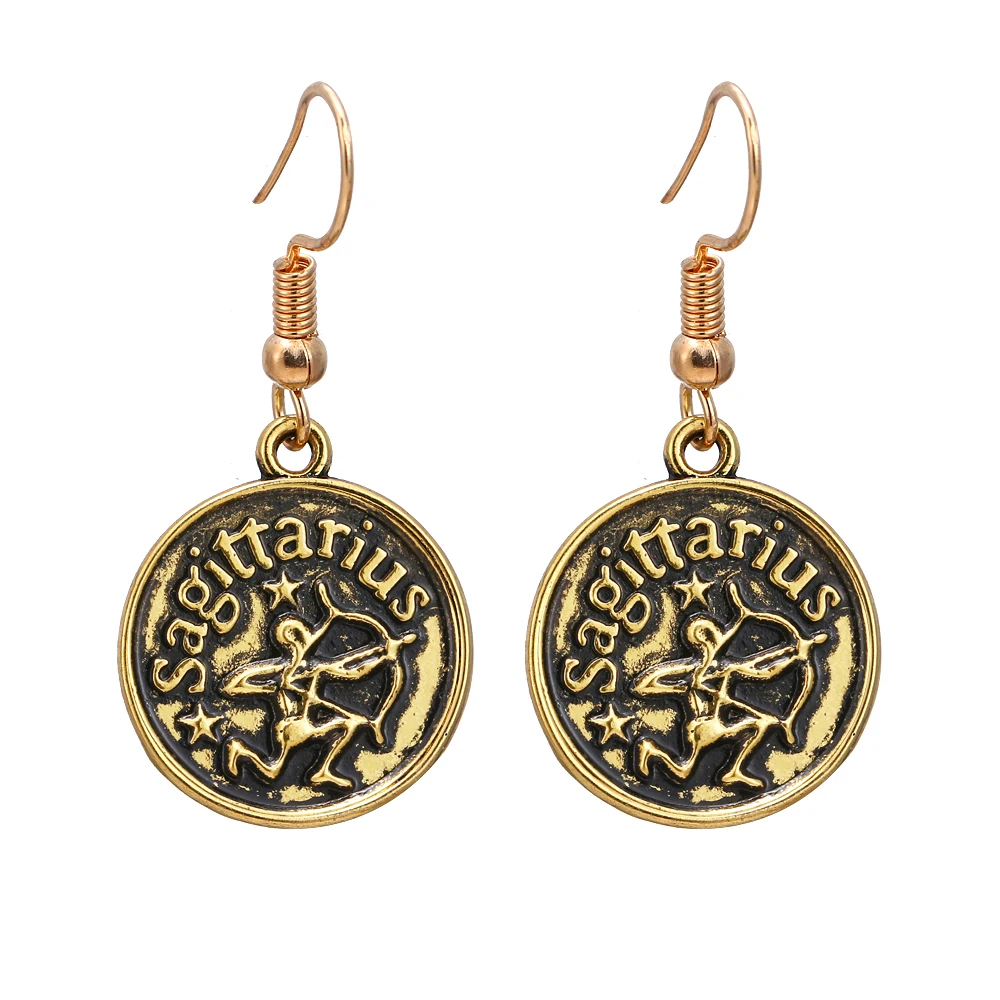 Винтажные золотые серьги 12 созвездий из сплава Aries Aquarius Libra Подвески Серьги для