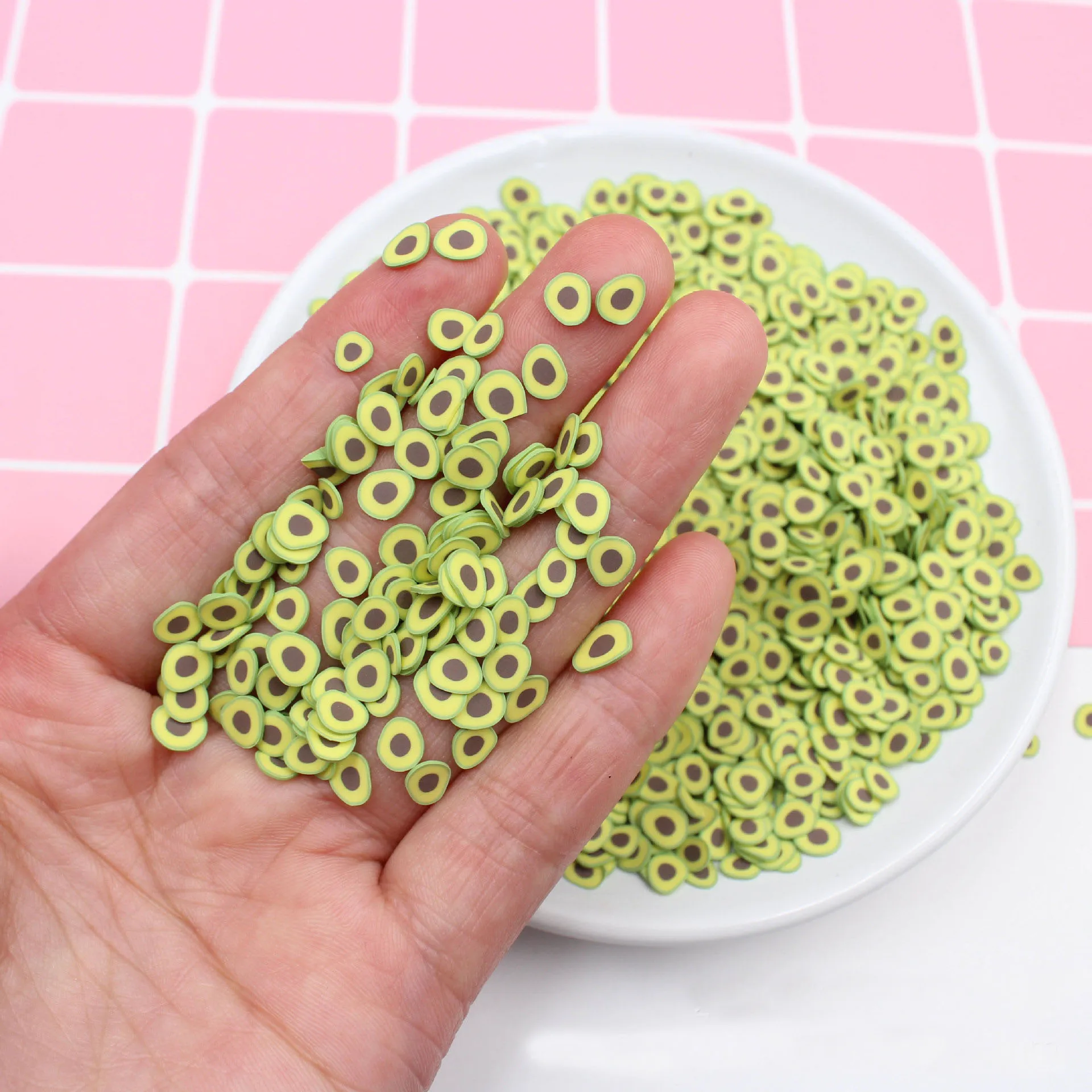 10g/Pack Avocado Slices Slime Supplies Toy Polymer Clay Fimo Fruit Slices Charms Accessories Addition For Fluffy Clear Slime