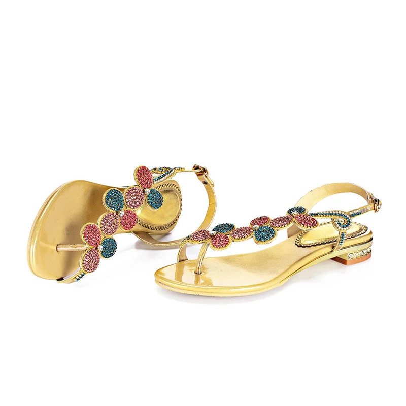 TIMETANG стразы s золотые со стразами летние туфли на плоской подошве Сезон лето