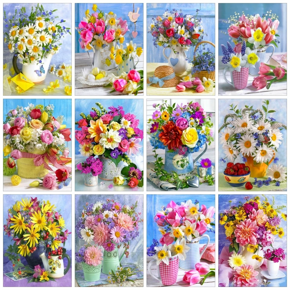 

AZQSD Paint By Numbers For Adults Flower Home Decor Diy 60x75cm Framed Acrylic Oil Painting By Numbers Floral On Canvas Wall Art