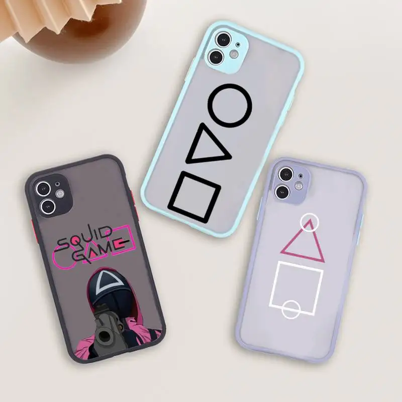 

Squid Game Korean TV Phone Case For iPhone 12 11 Mini Pro XR XS Max 7 8 Plus X Matte transparent blue Back Cover