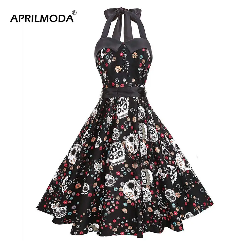 Винтажное праздничное платье в стиле ретро готическое 50s The nightness Before Christma Skull Jake