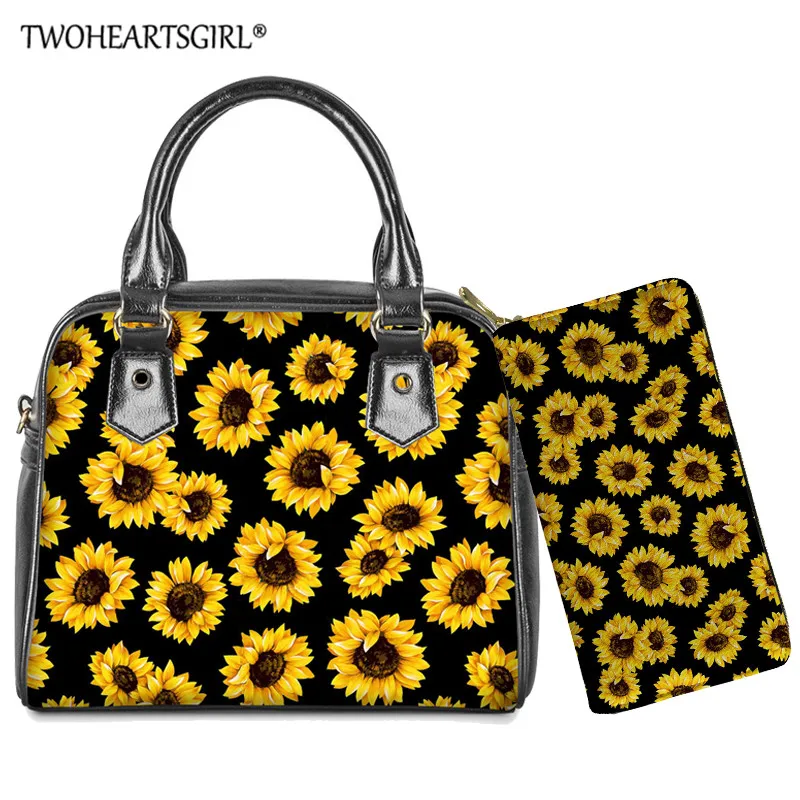 

Женская кожаная сумка-тоут twoheart, с принтом подсолнуха, Длинный кошелек, Повседневная наплечная сумка-мессенджер, кросс-боди