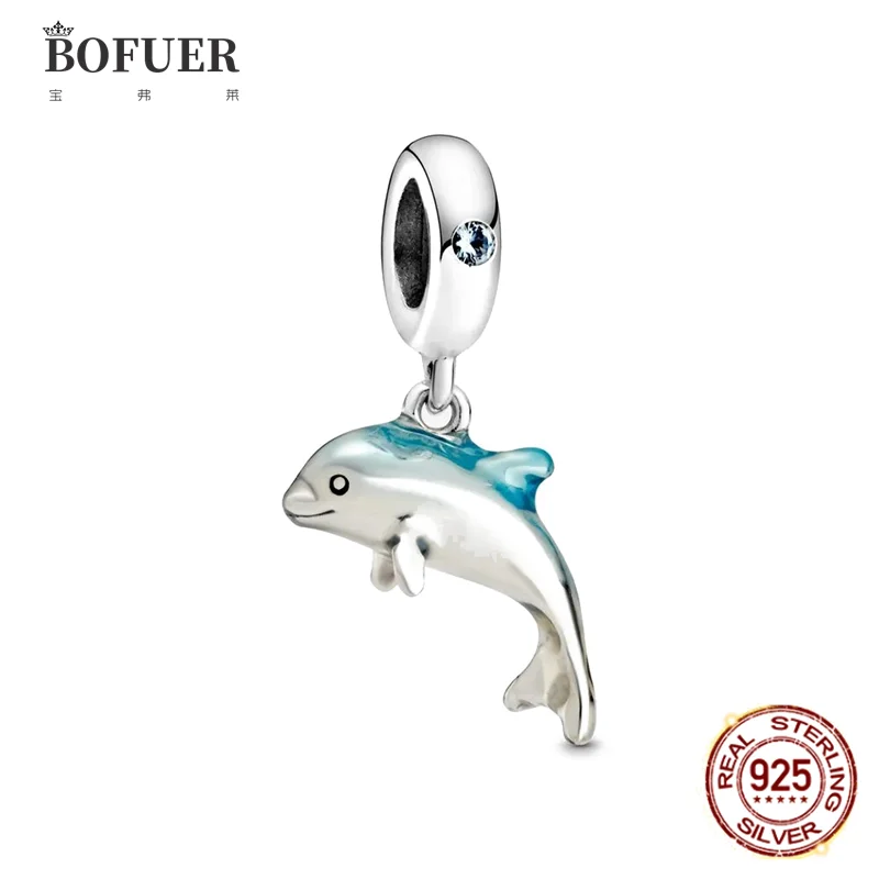 

BOFUER 925 Sterling Silver Ocean Series Dolphin Charm Starfish Beads Fit Original Pandora Charms Bracelet DIY Jewelry For Women