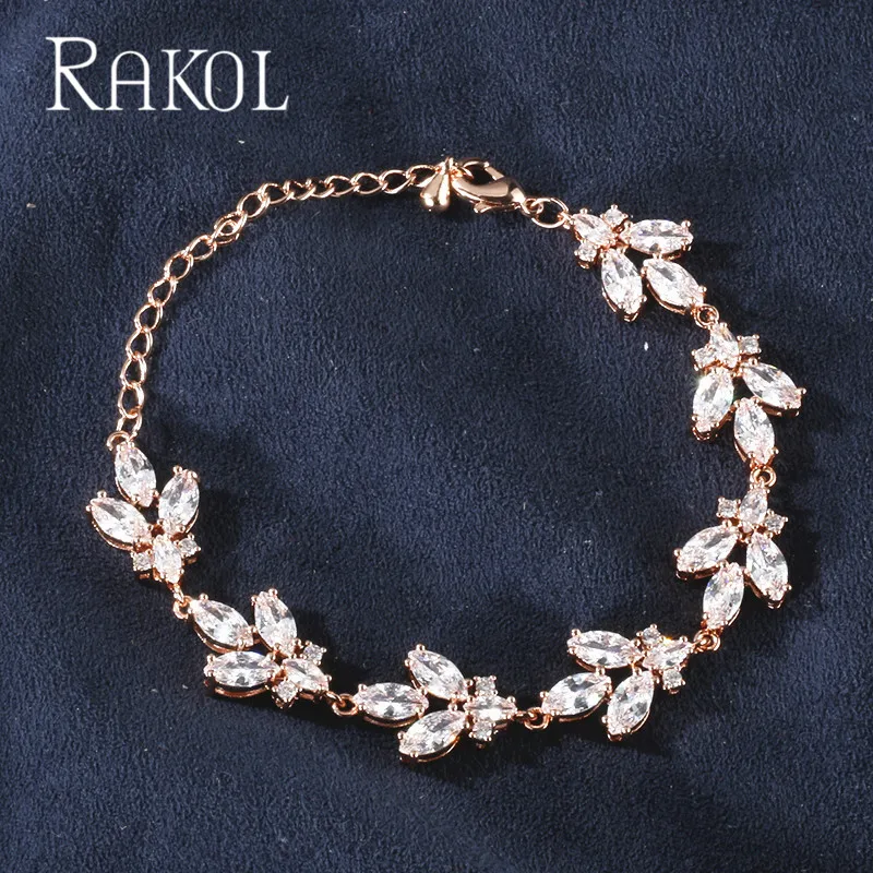 RAKOL Классический прозрачный браслет с огранкой из кубического циркония цепочка