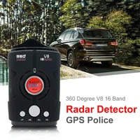 v8 radar detector english russian auto 360 degree vehicle speed voice alert alarm warning 16 band led display for gps navigator