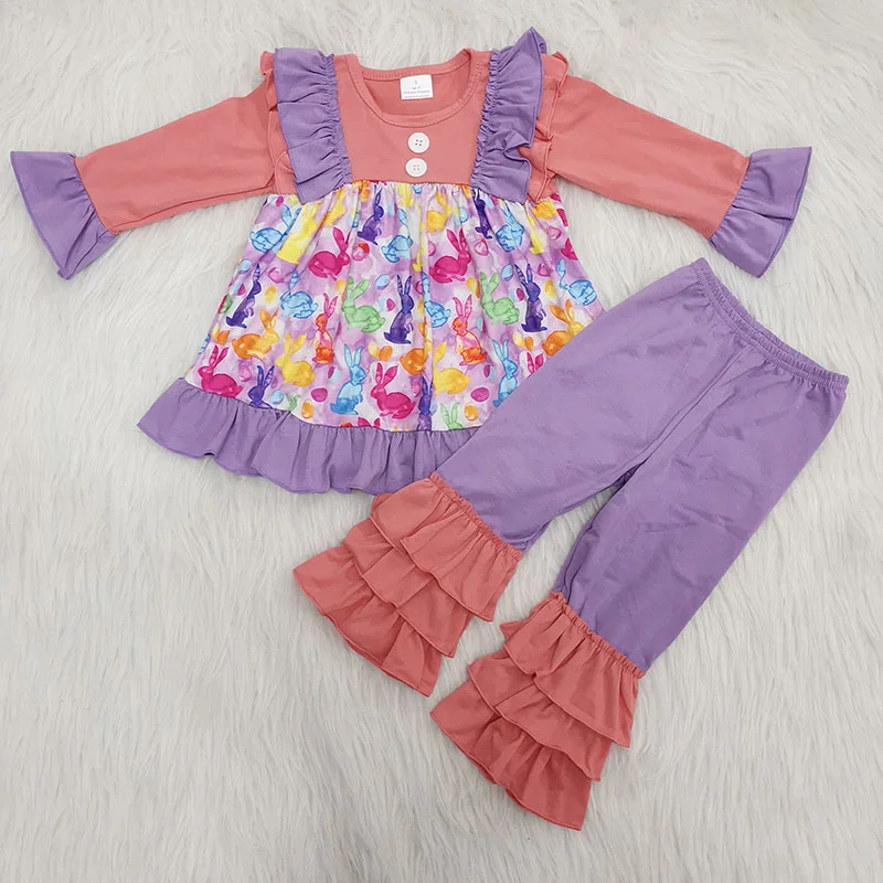 Winter/Fall kids clothing boutique girls outfits Bunny Easter Outfits baby clothes set stocking ready to ship