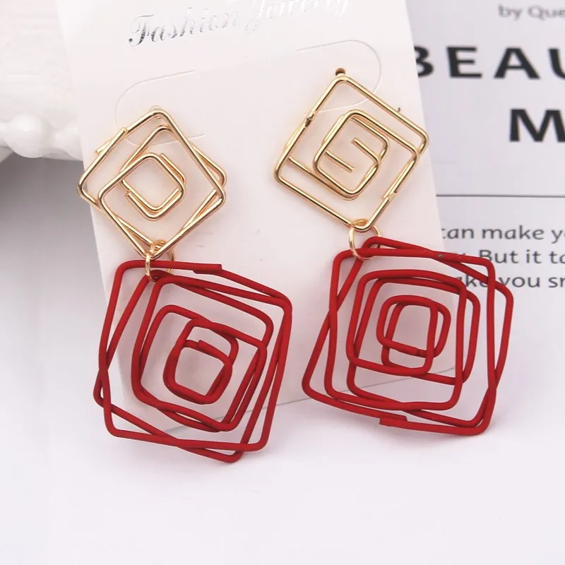 Лидер продаж серьги-подвески в форме ромба красного и желтого цвета квадратные