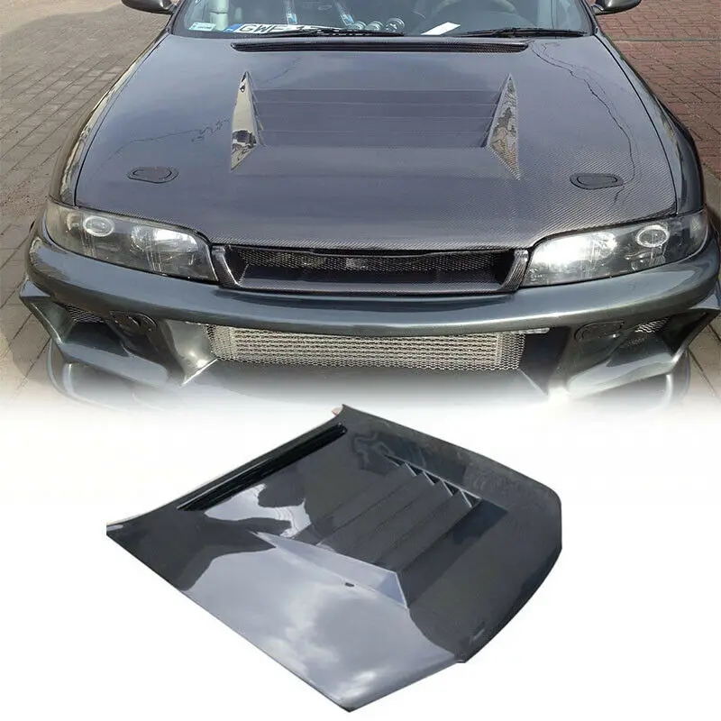 

For Nissan R33 Skyline GTS Spec 1 DM Style Carbon Fiber Black Glossy Finished Front Bumper Hood Exterior Body Accessories Kit