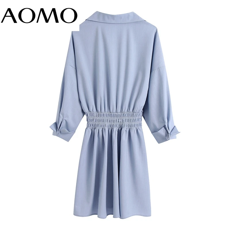 

AOMO 2021 Fashion Women Solid Shirt Dress Golden Button Decorate Vintage Long Sleeve Office Ladies Mini Dress CE300A