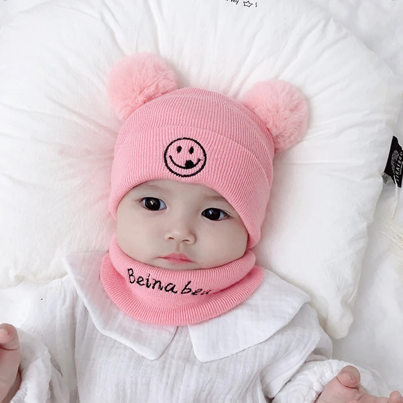 Зимние детские вязаные шапочки с вышивкой набор шарфов для девочек и мальчиков