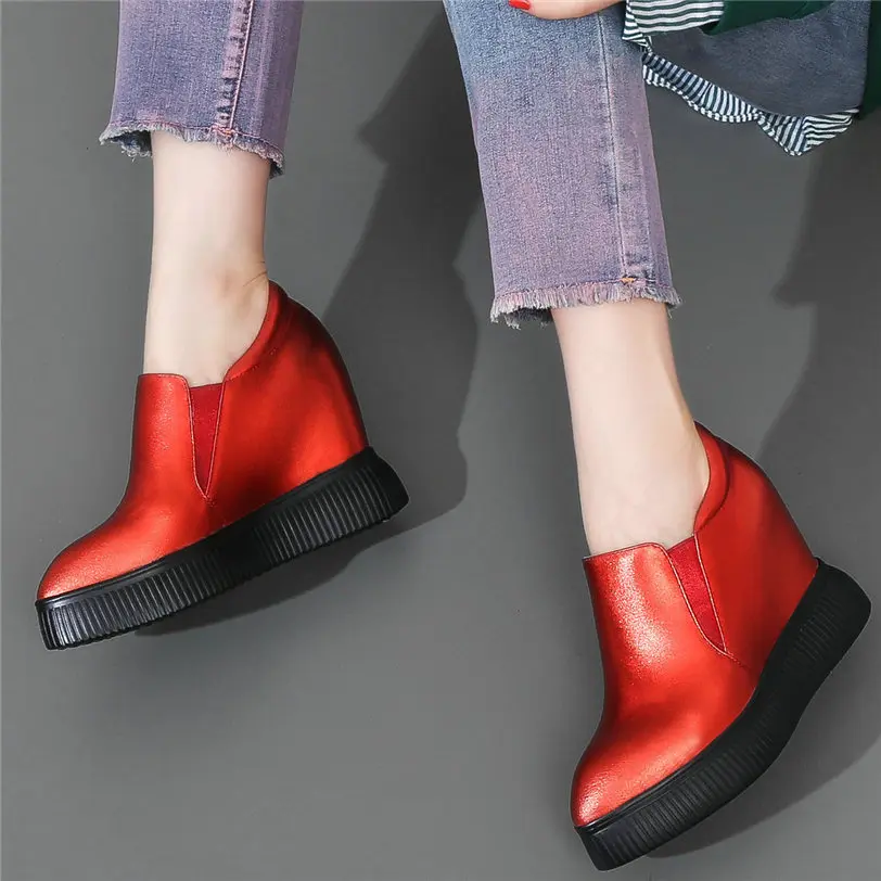 

Fashion Sneakers Women Genuine Leather Wedges High Heel Ankle Boots Female Low Top Pointed Toe Platform Pumps Shoes Casual Shoes