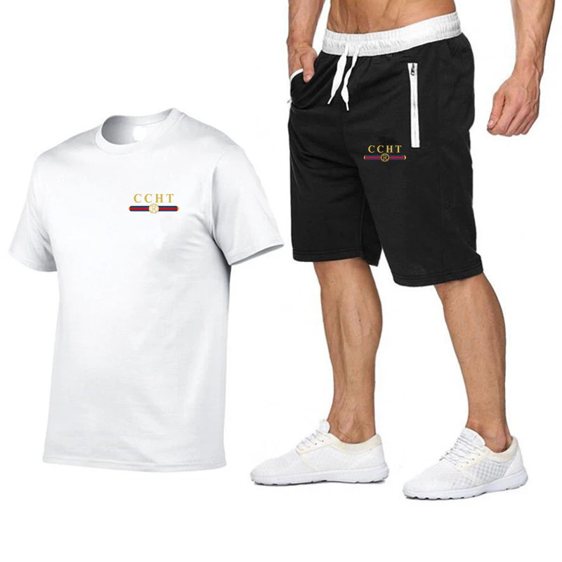 

2021 Men Casual Set Fashion 2 PCS Sweat Suit Outdoor Short Sleeve T-shirt Shorts Sets Male Sportswear Tracksuit Summer Sportsuit