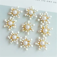 10 pcslot alloy little flower creative gold pearls rhinestone buttons ornaments earrings choker hair diy jewelry accessories