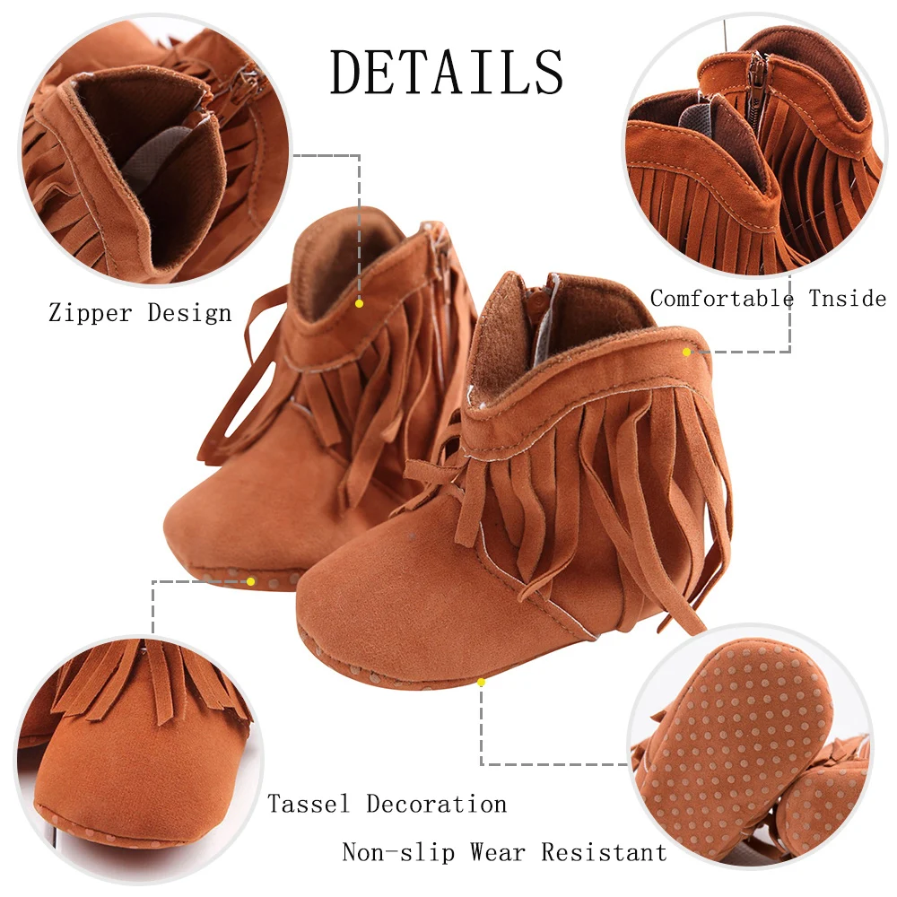 Новые детские зимние ботинки Теплая обувь с кисточками для малышей маленьких