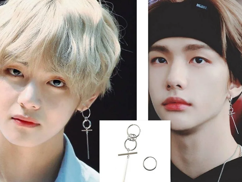 

KPOP бродячие дети Huang Hyun Chen Bangtan Boys V Kim Tae Hyung длинные серьги перекрестные Ушные Кольца ушные клипсы Новая Корея группа благодарность открытка