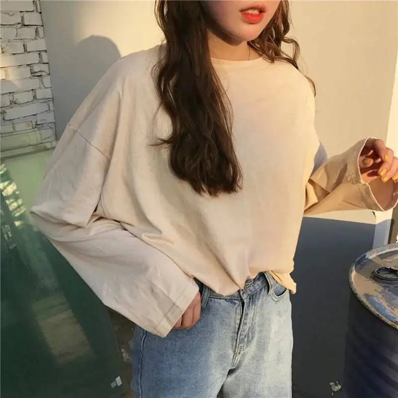 Женские футболки с длинными рукавами однотонные универсальные Элегантные