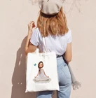 Женская Холщовая Сумка для покупок, эко-сумка с принтом девушки из мультфильма, многоразовая Женская модная сумка-шоппер